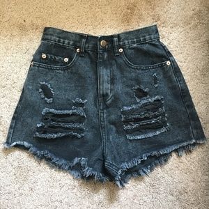 High Wasted Black Distressed Jean Shorts